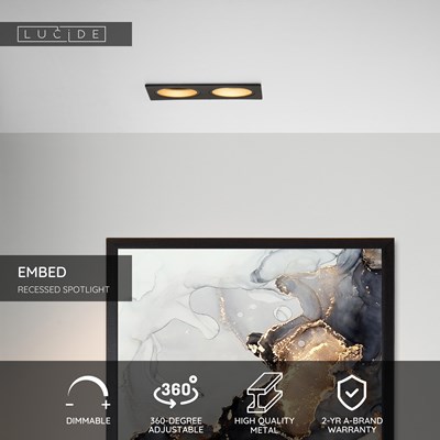 Lucide EMBED - Recessed spotlight - 2xGU10 - Black